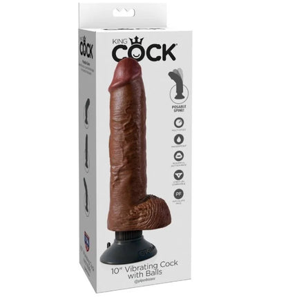 KING COCK - VIBRATORDILDO MIT HODEN - 25.5 CM BRAUN - Vibratoren mit Saufnapf