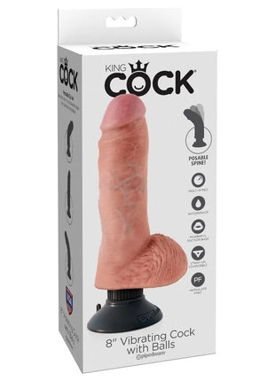 King cock pink 8-zoll vibrierender dildo mit hoden aus silikon von pipedream 20,3 cm naturfarben