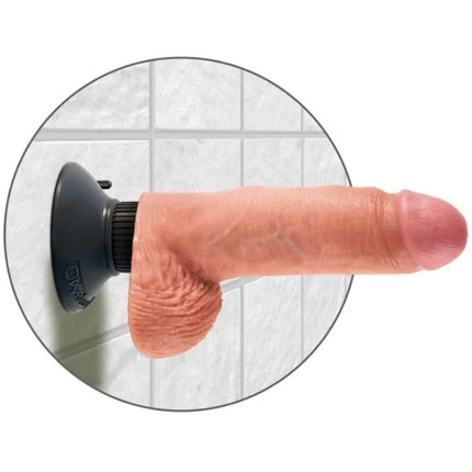 Pink silikon dildo mit schwarzen saugnapfbasis king cock vibrierender dildo mit hoden 20.3 cm natur