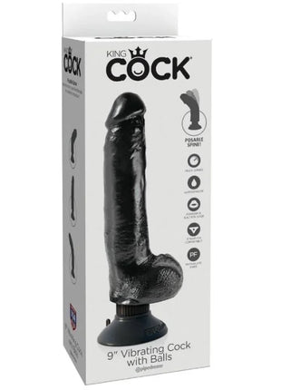 KING COCK - VIBRIERENDER DILDO MIT HODEN - 23 CM SCHWARZ - Vibratoren mit Saufnapf