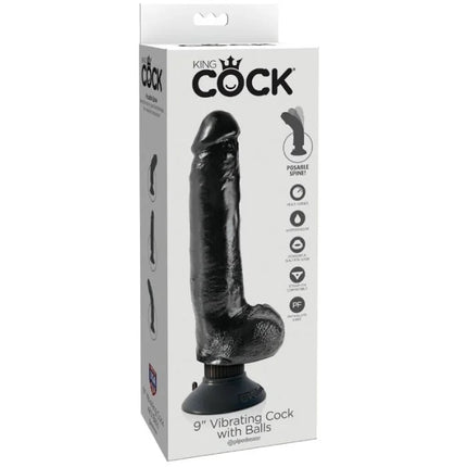 KING COCK - VIBRIERENDER DILDO MIT HODEN - 23 CM SCHWARZ - Vibratoren mit Saufnapf