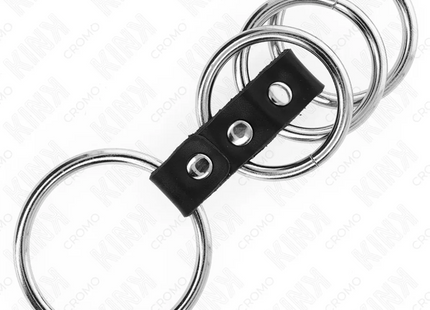 KINK - 4 METALL PENISRINGE 3,7 CM BIS 5 CM DURCH LEDER VERBUNDEN