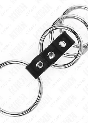 KINK - 4 METALL PENISRINGE 3,7 CM BIS 5 CM DURCH LEDER VERBUNDEN