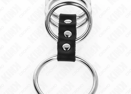 KINK - 4 METALL PENISRINGE 3,7 CM BIS 5 CM DURCH LEDER VERBUNDEN