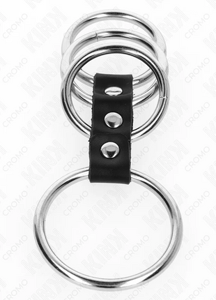 KINK - 4 METALL PENISRINGE 3,7 CM BIS 5 CM DURCH LEDER VERBUNDEN
