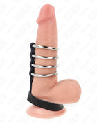 KINK - 4 METALL PENISRINGE 3,8 CM VERBUNDEN MIT LEDERBAND 22 X 1,5 CM UND DRUCKVERSCHLUSS