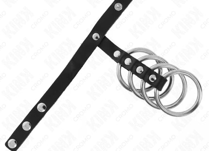 KINK - 4 METALL PENISRINGE 3,8 CM VERBUNDEN MIT LEDERBAND 22 X 1,5 CM UND DRUCKVERSCHLUSS