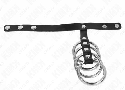KINK - 4 METALL PENISRINGE 3,8 CM VERBUNDEN MIT LEDERBAND 22 X 1,5 CM UND DRUCKVERSCHLUSS