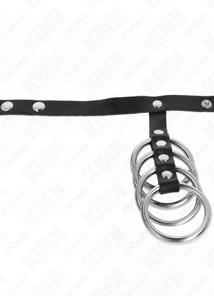 KINK - 4 METALL PENISRINGE 3,8 CM VERBUNDEN MIT LEDERBAND 22 X 1,5 CM UND DRUCKVERSCHLUSS