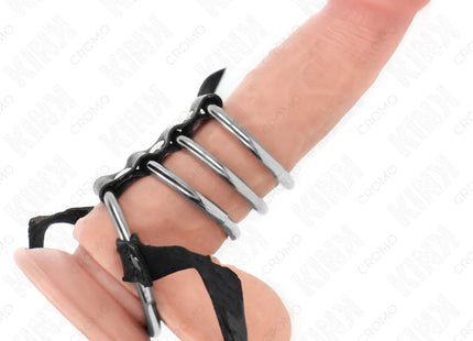 KINK - 4 VERBUNDENE PENISRINGE AUS METALL 3,8 CM BIS 5 CM MIT LEDERGURTE 112 CM