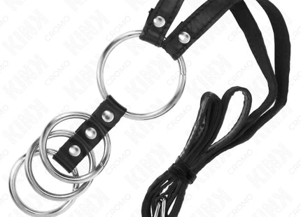 KINK - 4 VERBUNDENE PENISRINGE AUS METALL 3,8 CM BIS 5 CM MIT LEDERGURTE 112 CM