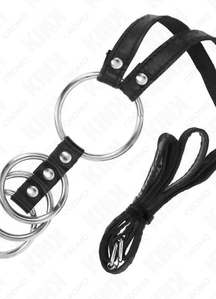 KINK - 4 VERBUNDENE PENISRINGE AUS METALL 3,8 CM BIS 5 CM MIT LEDERGURTE 112 CM