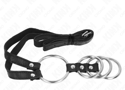 KINK - 4 VERBUNDENE PENISRINGE AUS METALL 3,8 CM BIS 5 CM MIT LEDERGURTE 112 CM