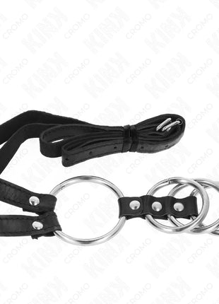 KINK - 4 VERBUNDENE PENISRINGE AUS METALL 3,8 CM BIS 5 CM MIT LEDERGURTE 112 CM