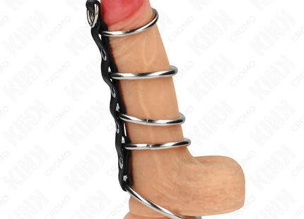 KINK - 5 METALL PENISRINGE 3,2 CM BIS 5 CM DURCH LEDER VERBUNDEN
