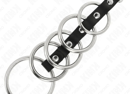 KINK - 5 METALL PENISRINGE 3,2 CM BIS 5 CM DURCH LEDER VERBUNDEN