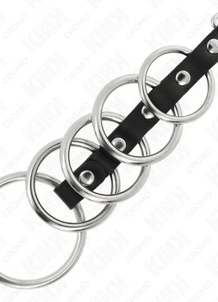 KINK - 5 METALL PENISRINGE 3,2 CM BIS 5 CM DURCH LEDER VERBUNDEN