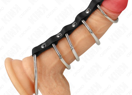 KINK - 5 METALL PENISRINGE 3,2 CM BIS 5 CM DURCH LEDER VERBUNDEN