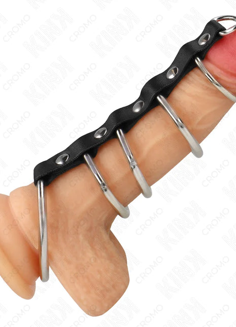 KINK - 5 METALL PENISRINGE 3,2 CM BIS 5 CM DURCH LEDER VERBUNDEN