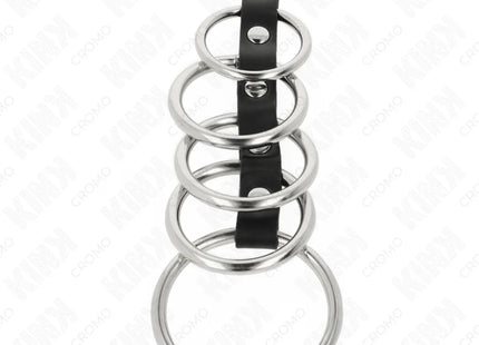 KINK - 5 METALL PENISRINGE 3,2 CM BIS 5 CM DURCH LEDER VERBUNDEN