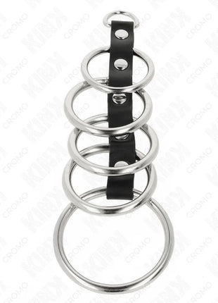 KINK - 5 METALL PENISRINGE 3,2 CM BIS 5 CM DURCH LEDER VERBUNDEN