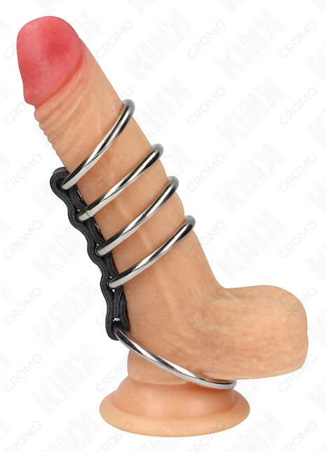 KINK - 5 PENISRINGE 3,7 CM BIS 5 CM METALL DURCH LEDER VERBUNDEN