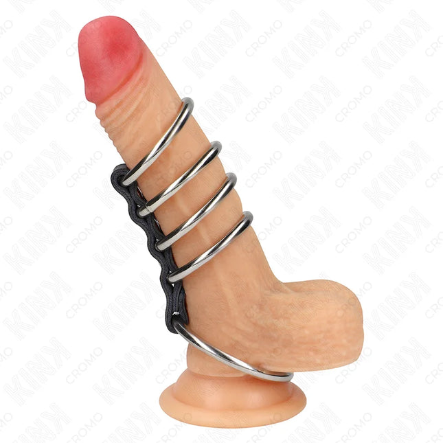 KINK - 5 PENISRINGE 3,7 CM BIS 5 CM METALL DURCH LEDER VERBUNDEN