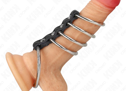 KINK - 5 PENISRINGE 3,7 CM BIS 5 CM METALL DURCH LEDER VERBUNDEN