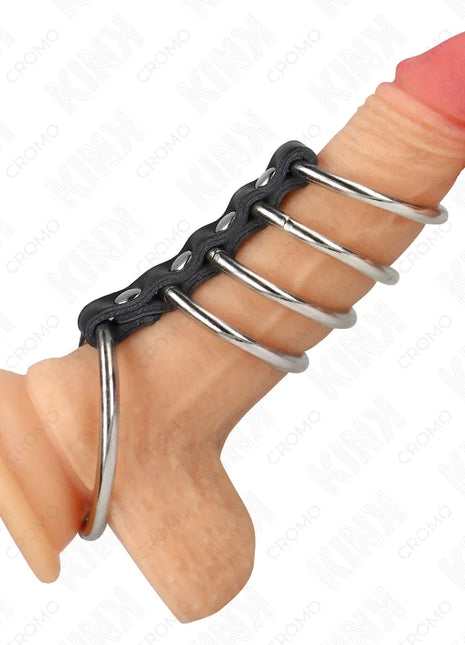 KINK - 5 PENISRINGE 3,7 CM BIS 5 CM METALL DURCH LEDER VERBUNDEN