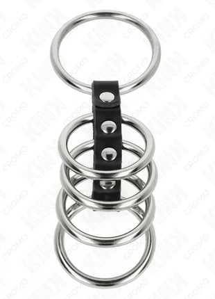 KINK - 5 PENISRINGE 3,7 CM BIS 5 CM METALL DURCH LEDER VERBUNDEN