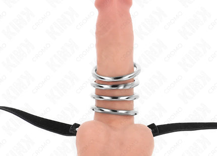 KINK - 5 PENISRINGE 3,8 CM BIS 5 CM METALL MIT LEDERGURT 112 CM