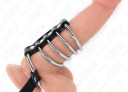 KINK - 5 PENISRINGE 3,8 CM BIS 5 CM METALL MIT LEDERGURT 112 CM
