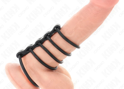 KINK - 5 PENISRINGE AUS SILIKON 3,8 CM BIS 4,8 CM DURCH LEDER VERBUNDEN