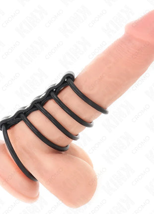 KINK - 5 PENISRINGE AUS SILIKON 3,8 CM BIS 4,8 CM DURCH LEDER VERBUNDEN