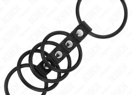 KINK - 5 PENISRINGE AUS SILIKON 3,8 CM BIS 4,8 CM DURCH LEDER VERBUNDEN