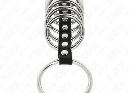 KINK - 7 PENISRINGE AUS METALL 3,2 CM BIS 5 CM DURCH LEDER VERBUNDEN