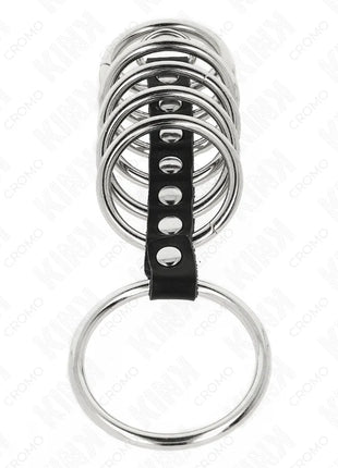 KINK - 7 PENISRINGE AUS METALL 3,2 CM BIS 5 CM DURCH LEDER VERBUNDEN