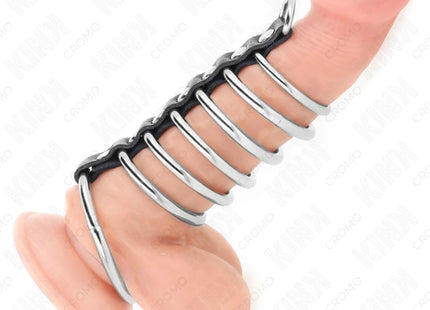 KINK - 7 PENISRINGE AUS METALL 3,2 CM BIS 5 CM DURCH LEDER VERBUNDEN