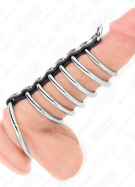 KINK - 7 PENISRINGE AUS METALL 3,2 CM BIS 5 CM DURCH LEDER VERBUNDEN