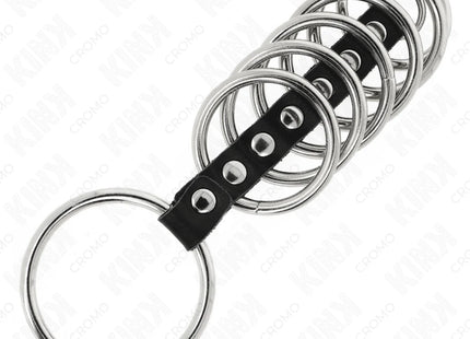 KINK - 7 PENISRINGE AUS METALL 3,2 CM BIS 5 CM DURCH LEDER VERBUNDEN