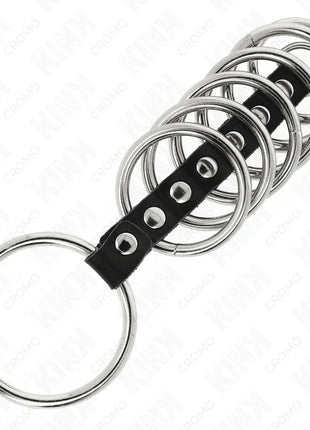 KINK - 7 PENISRINGE AUS METALL 3,2 CM BIS 5 CM DURCH LEDER VERBUNDEN