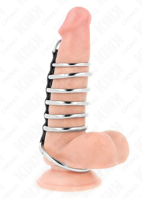 KINK - 7 PENISRINGE AUS METALL 3,2 CM BIS 5 CM DURCH LEDER VERBUNDEN