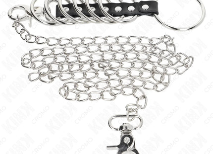 KINK - 7 PENISRINGE AUS METALL 3,8 CM BIS 5 CM VERBUNDEN MIT LEDER UND METALLKETTE 100 CM
