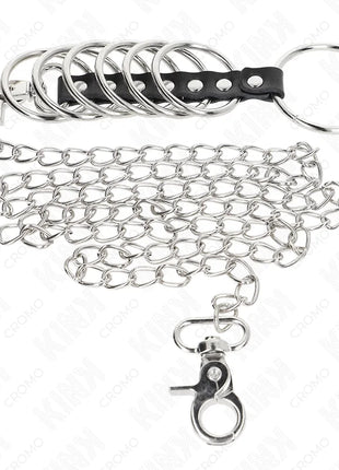 KINK - 7 PENISRINGE AUS METALL 3,8 CM BIS 5 CM VERBUNDEN MIT LEDER UND METALLKETTE 100 CM