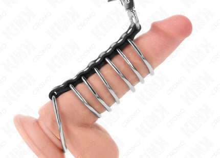 KINK - 7 PENISRINGE AUS METALL 3,8 CM BIS 5 CM VERBUNDEN MIT LEDER UND METALLKETTE 100 CM