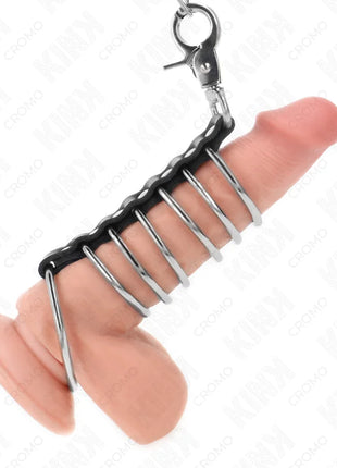 KINK - 7 PENISRINGE AUS METALL 3,8 CM BIS 5 CM VERBUNDEN MIT LEDER UND METALLKETTE 100 CM