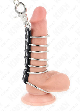 KINK - 7 PENISRINGE AUS METALL 3,8 CM BIS 5 CM VERBUNDEN MIT LEDER UND METALLKETTE 100 CM