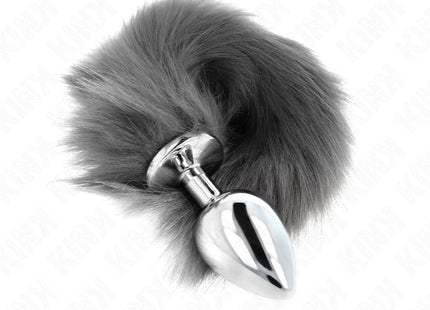 KINK - ANAL PLUG GRÖSSE L 10 X 4 CM MIT KUNSTSTOFFSCHWANZ 40 CM GRAU UND WEISS