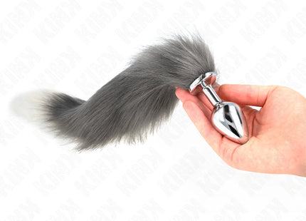 KINK - ANAL PLUG GRÖSSE M 8 X 3,5 CM MIT KUNSTSTOFFSCHWANZ 40 CM GRAU UND WEISS