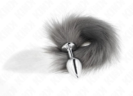 KINK - ANAL PLUG GRÖSSE M 8 X 3,5 CM MIT KUNSTSTOFFSCHWANZ 40 CM GRAU UND WEISS